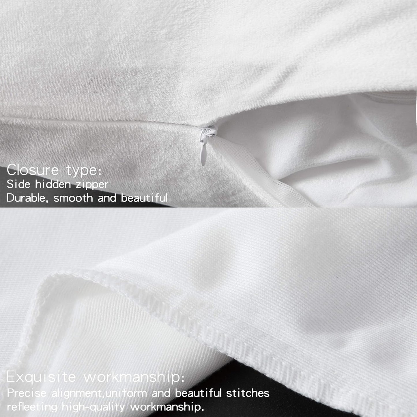 LUTEX Velvet Long Body Pillowcase with Zipper Closure White