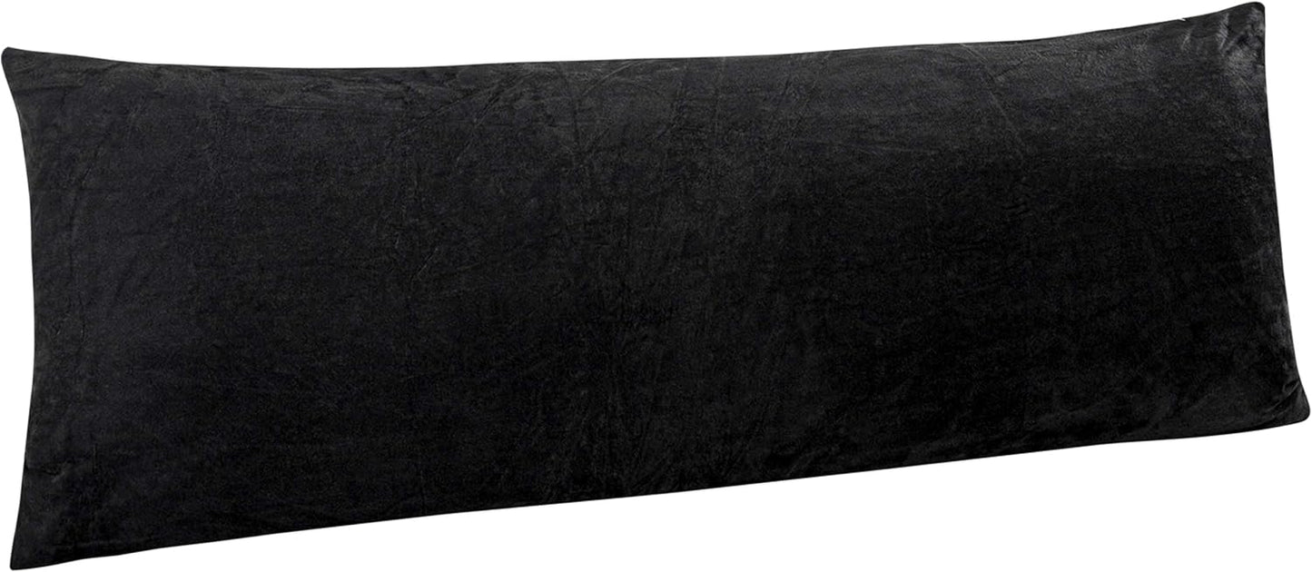 LUTEX Velvet Long Body Pillowcase with Zipper Closure Black