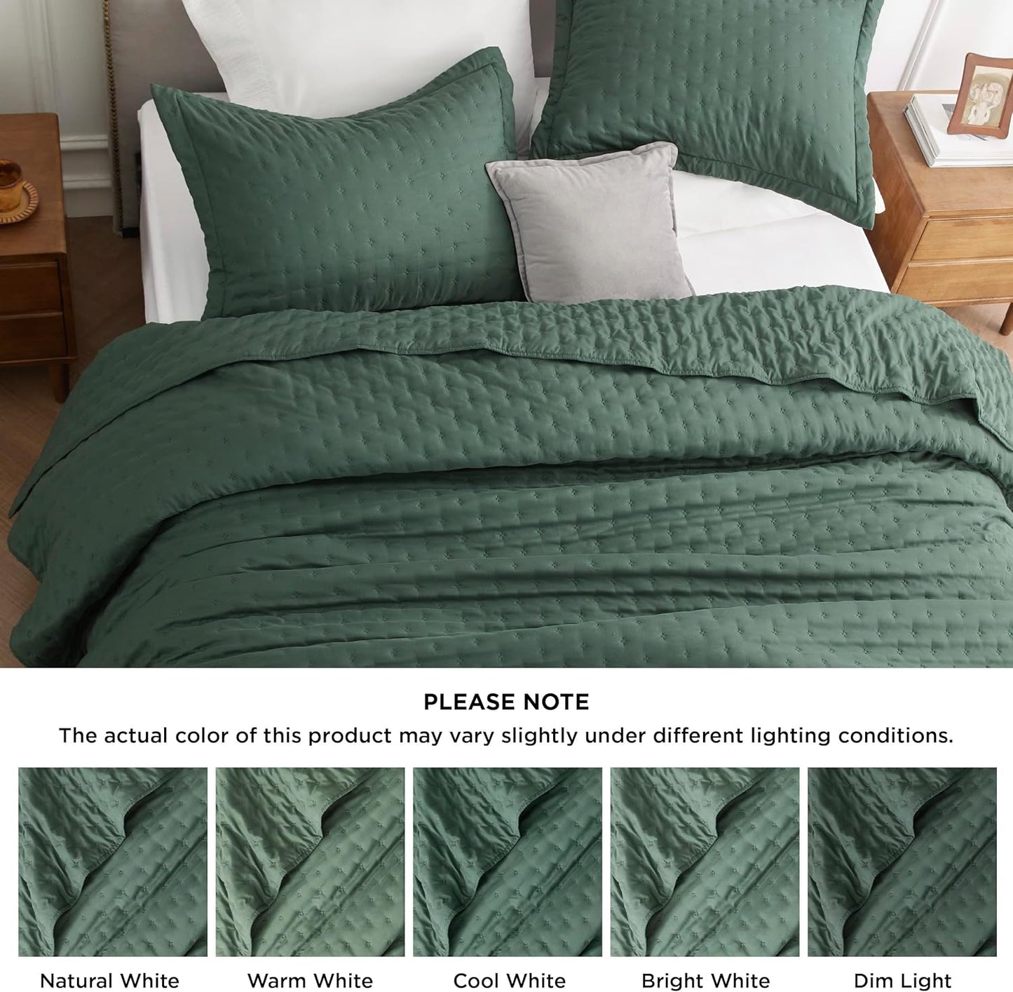 VERN Lightweight Extra Long Quilt Set Dark Green