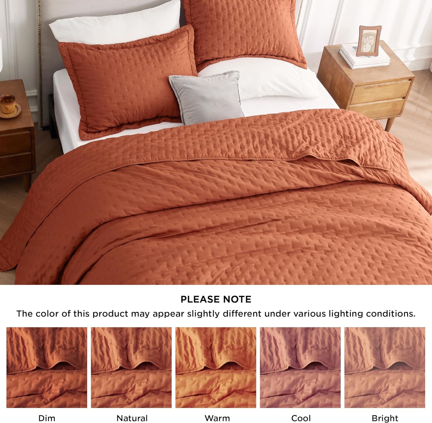 VERN Lightweight Extra Long Quilt Set Red Orange (Rust)