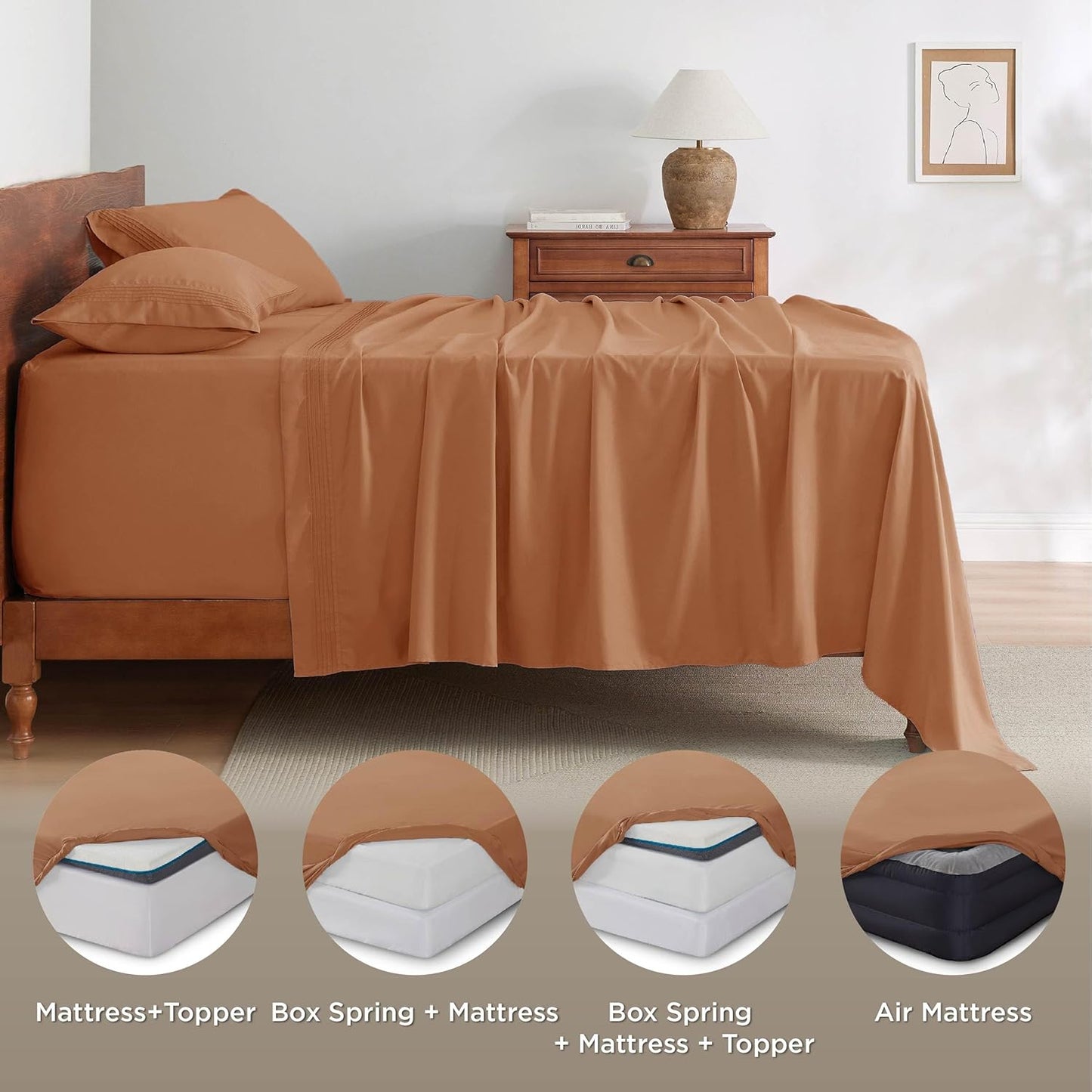 WEXON Soft Cooling Deep Pocket Bed Sheet Set Burnt Orange