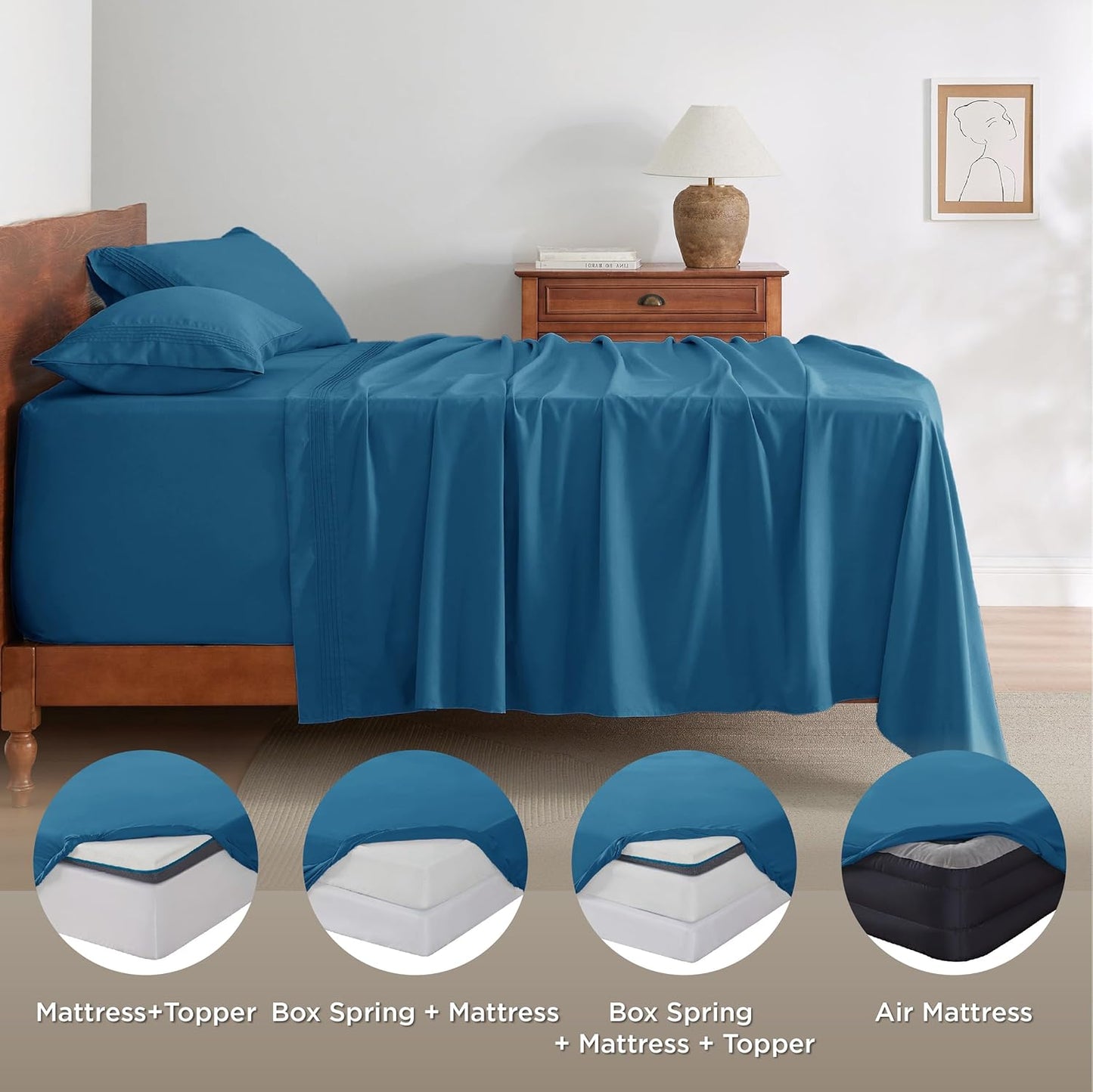 WEXON Soft Cooling Deep Pocket Bed Sheet Set Teal