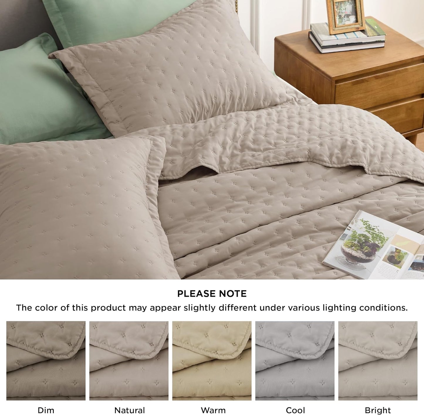 VERN Lightweight Extra Long Quilt Set Taupe