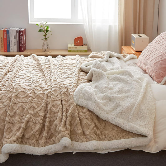 BOOKER Flannel Plush Blanket Beige