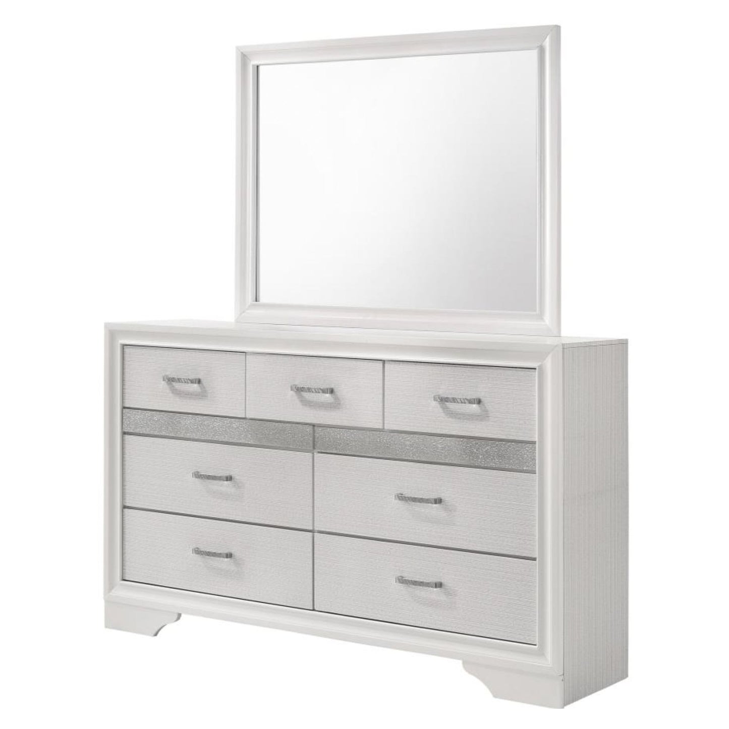 MIRANDA 7-drawer Dresser with Mirror White and Rhinestone