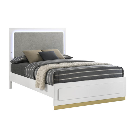 CARAWAY Wood Queen LED Panel Bed White