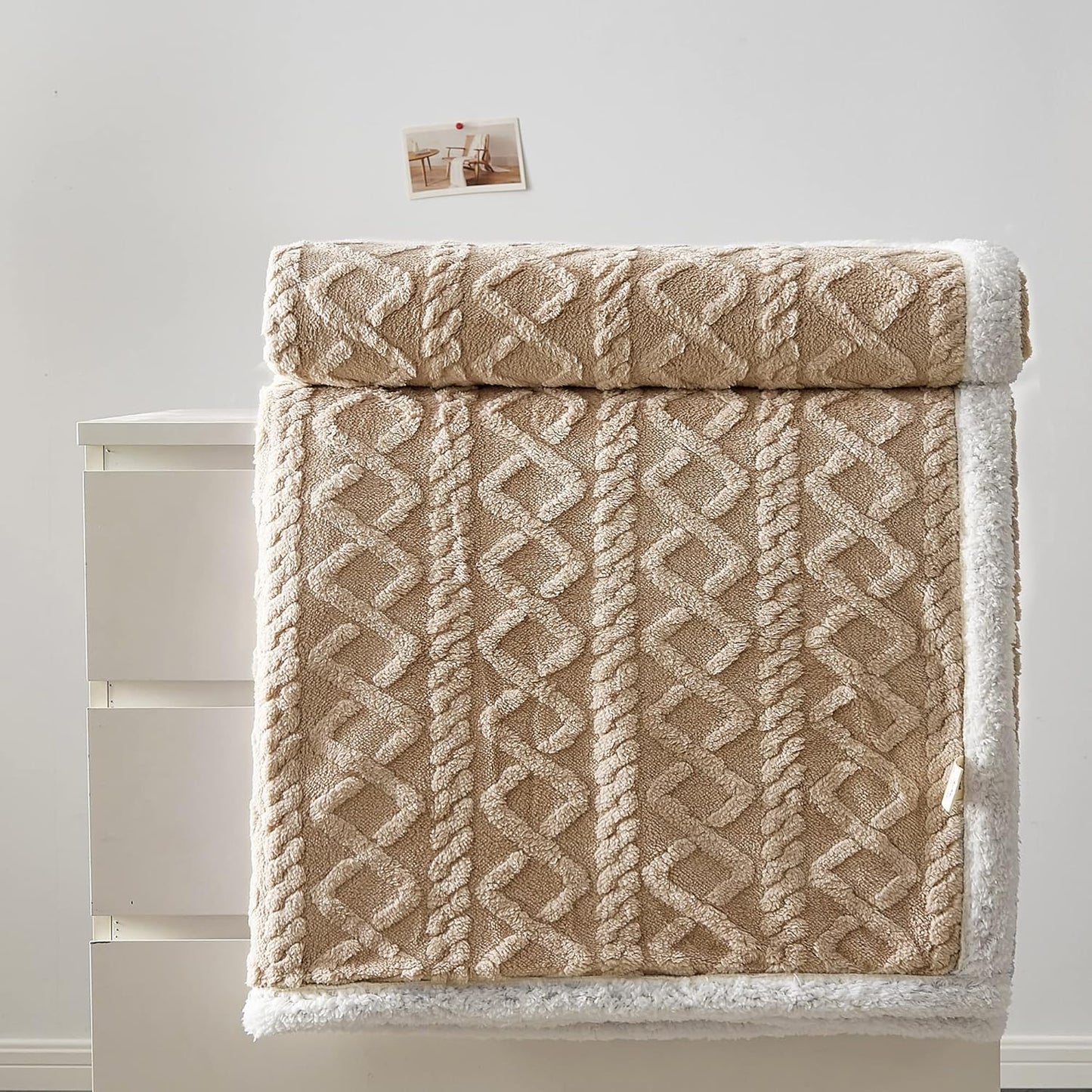 BOOKER Flannel Plush Blanket Beige