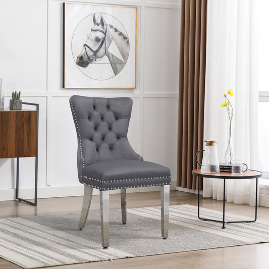 PIPER Dining Chair Grey Velvet with Silver Steel Legs