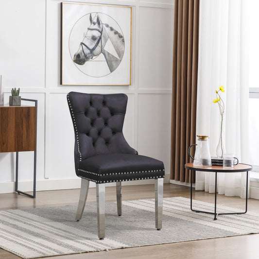 PIPER Dining Chair Black Velvet with Silver Steel Legs