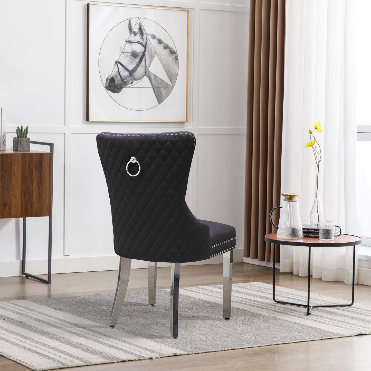 PIPER Dining Chair Black Velvet with Silver Steel Legs