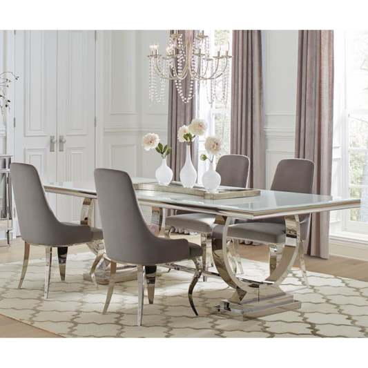 ANTOINE 5-piece Rectangular Glass Top Dining Table Set Grey