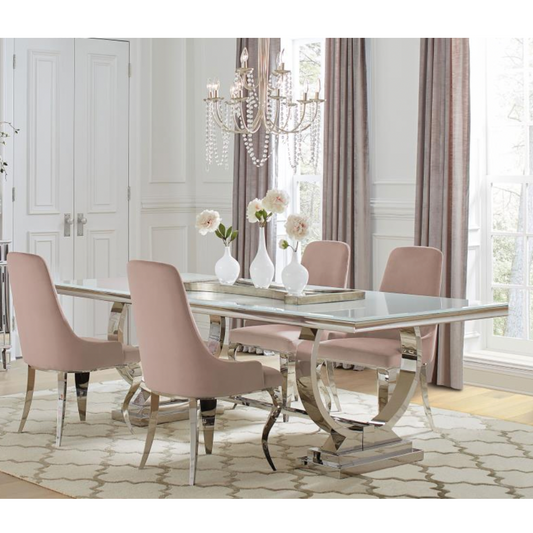 ANTOINE 5-piece Rectangular Glass Top Dining Table Set Pink