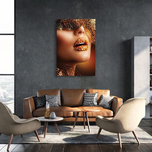 REGALIA Lady Adorned in Shimmering Gold Modern Wall Art