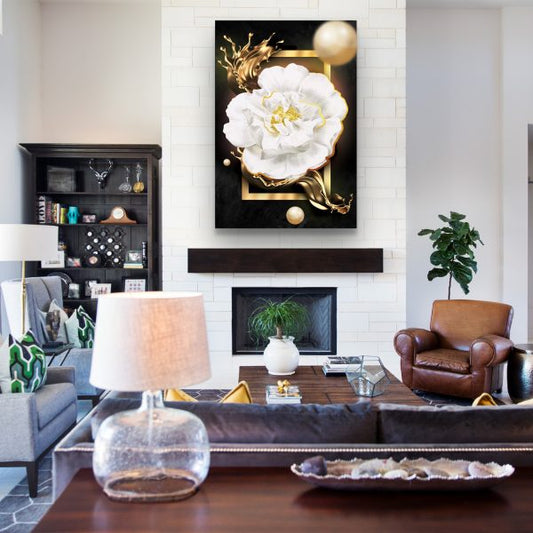 BLOOM White Flower Blossom Modern Wall Art