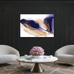 LEAVES Blue,  Silver Feather Modern Wall Art