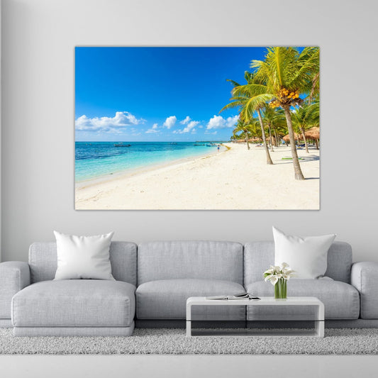 LUSH Coconut Palms on White Sands Modern Wall Art