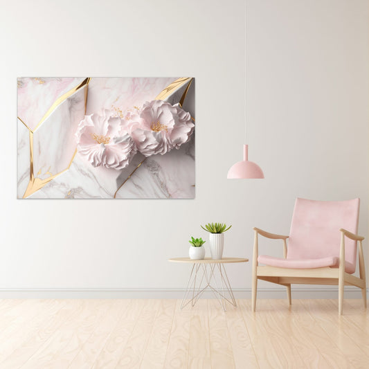 GILDED 3D White Flowers Modern Wall Art