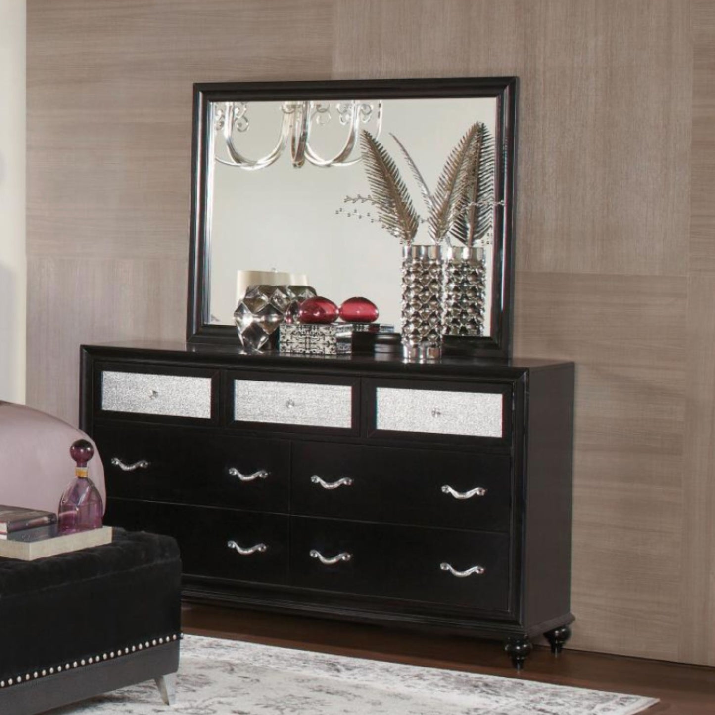 BARZINI 7-drawer Dresser with Mirror Black