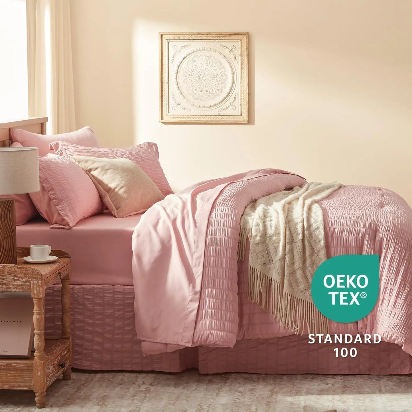 AIKO Seersucker Comforter Bedding Set Pink