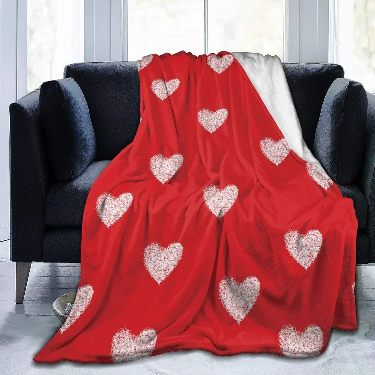 YARDEN Lightweight Flannel Fleece Red Heart Blanket