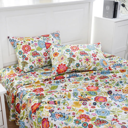 JORRA Microfiber Floral Bed Sheet (Set of 4) Spring Flower