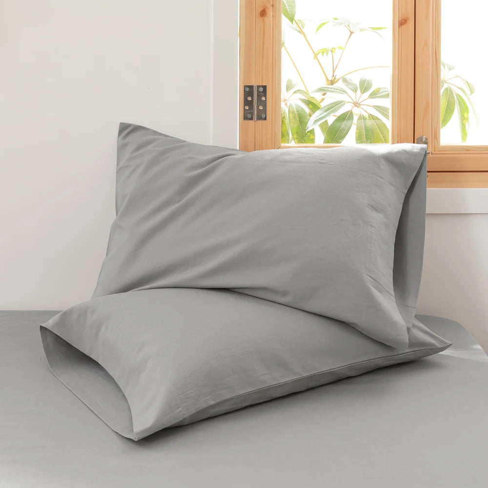 EVRON 2pcs Linen Pillow Cases Grey