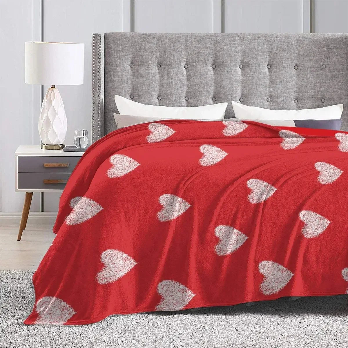 YARDEN Lightweight Flannel Fleece Red Heart Blanket