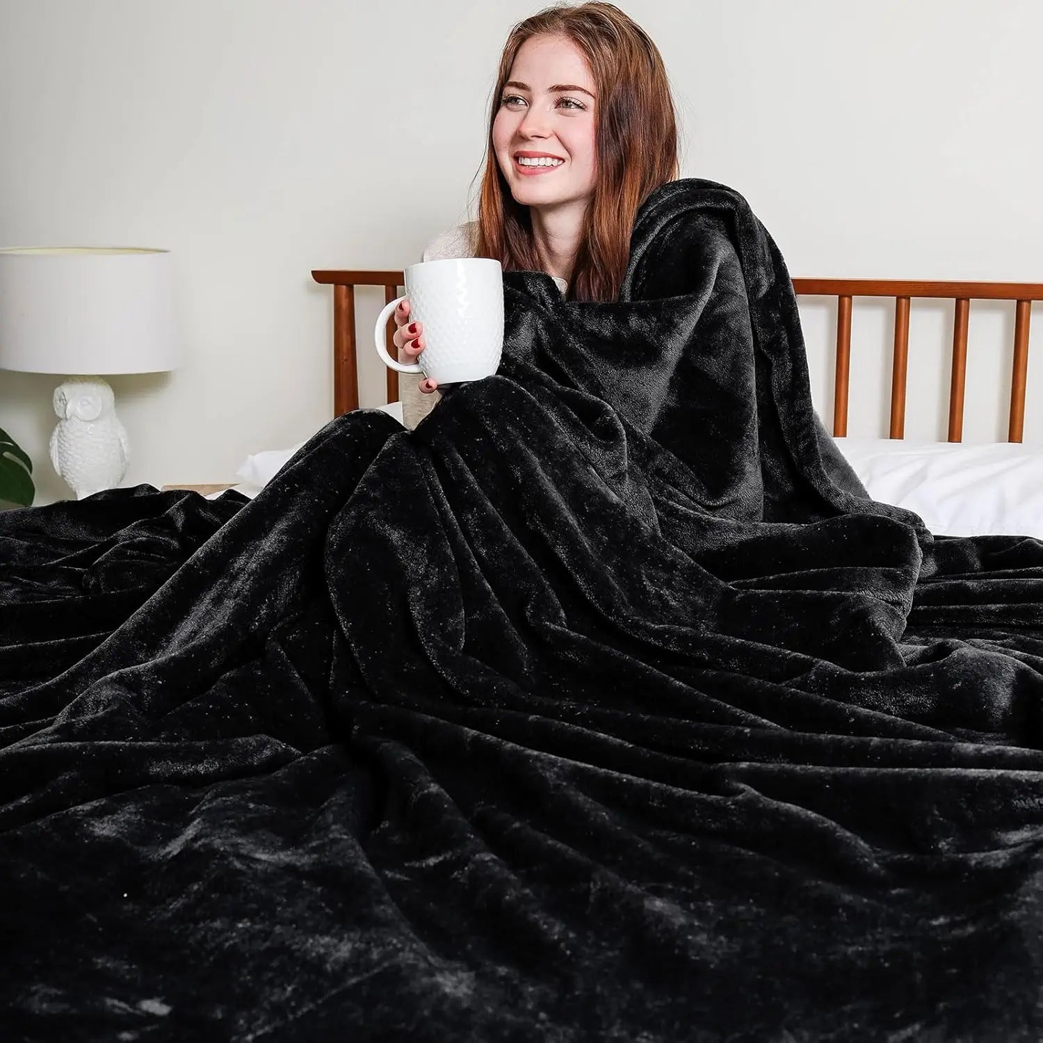 KIERAN Oversized Big Fleece Bed Blanket Black