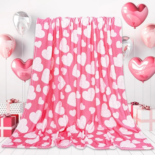 CAROL Valentines Day Flannel Blanket White Heart