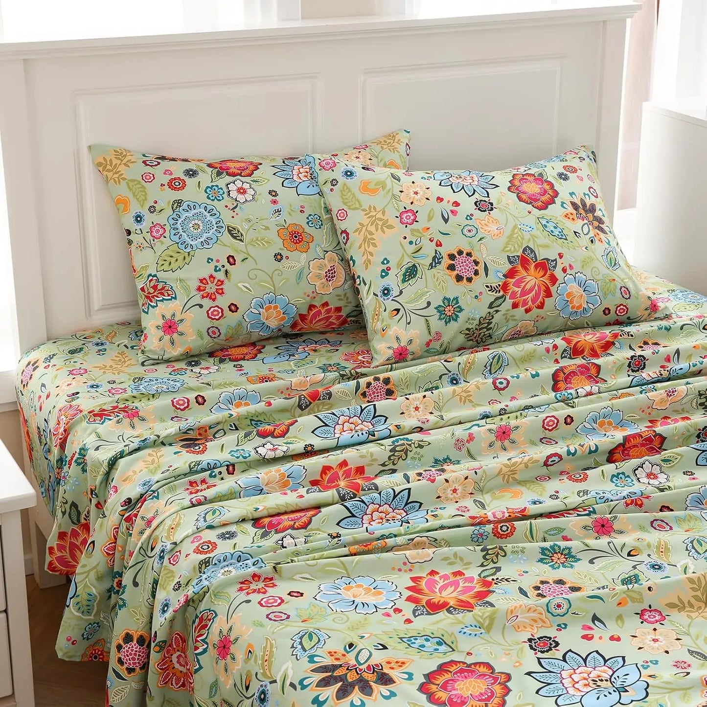 JORRA Microfiber Floral Bed Sheet (Set of 4) Spring Garden