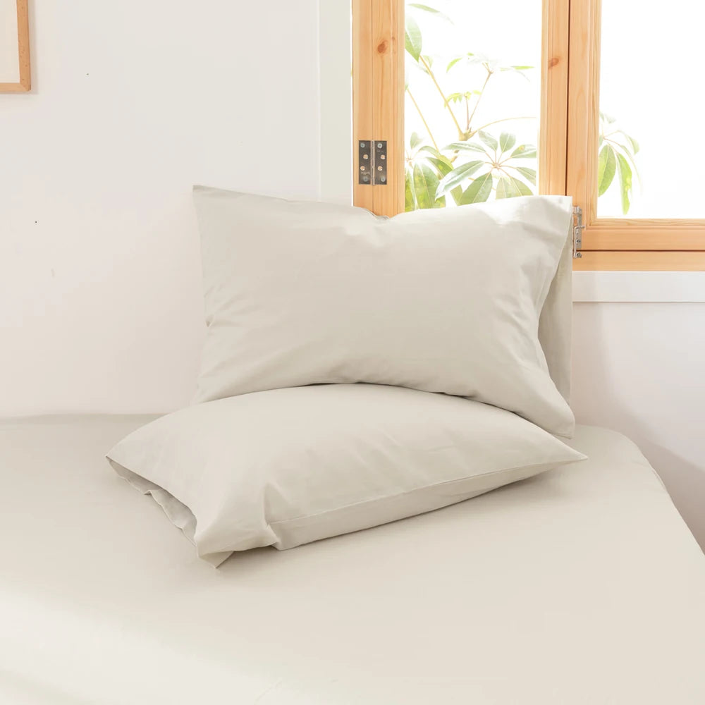 EVRON 2pcs Linen Pillow Cases Beige