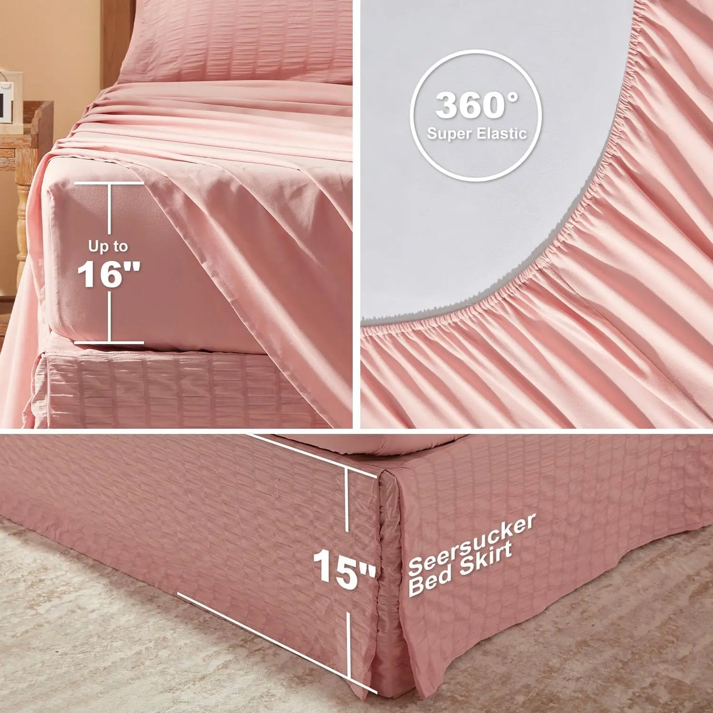 AIKO Seersucker Comforter Bedding Set Pink