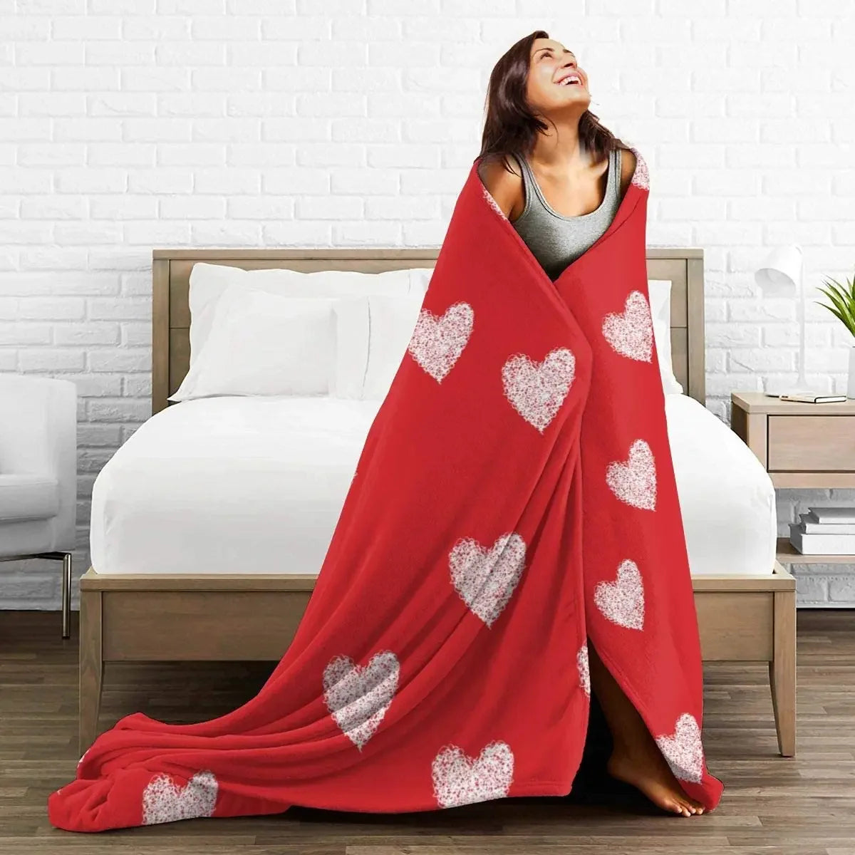 YARDEN Lightweight Flannel Fleece Red Heart Blanket