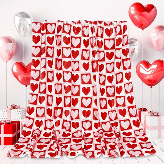 CAROL Valentines Day Flannel Blanket Squared Heart