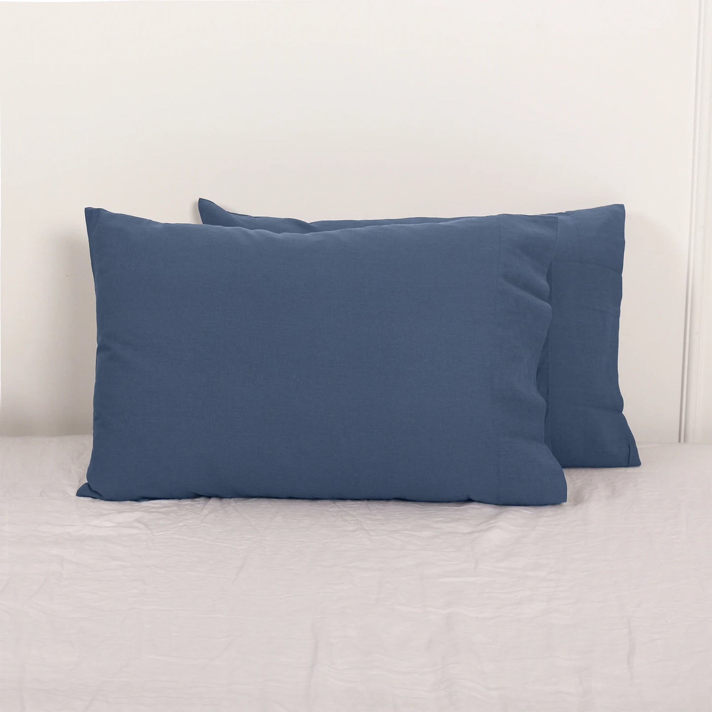 EVRON 2pcs Linen Pillow Cases Navy Blue