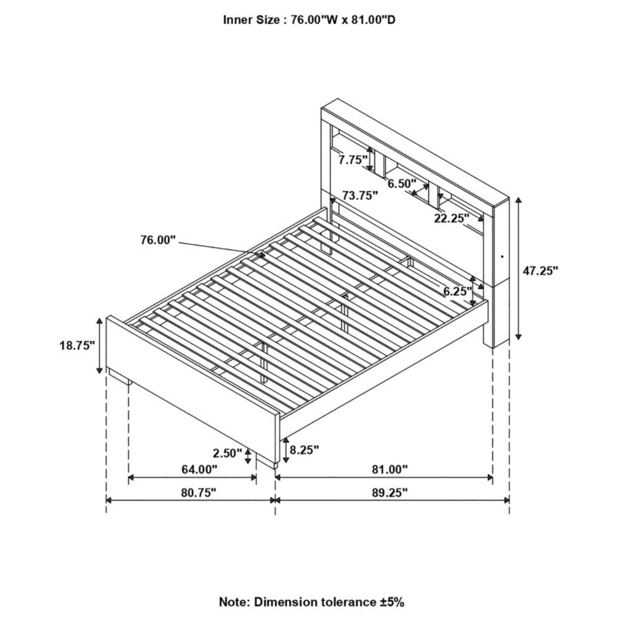 JESSICA Eastern King Bed with Storage Headboard