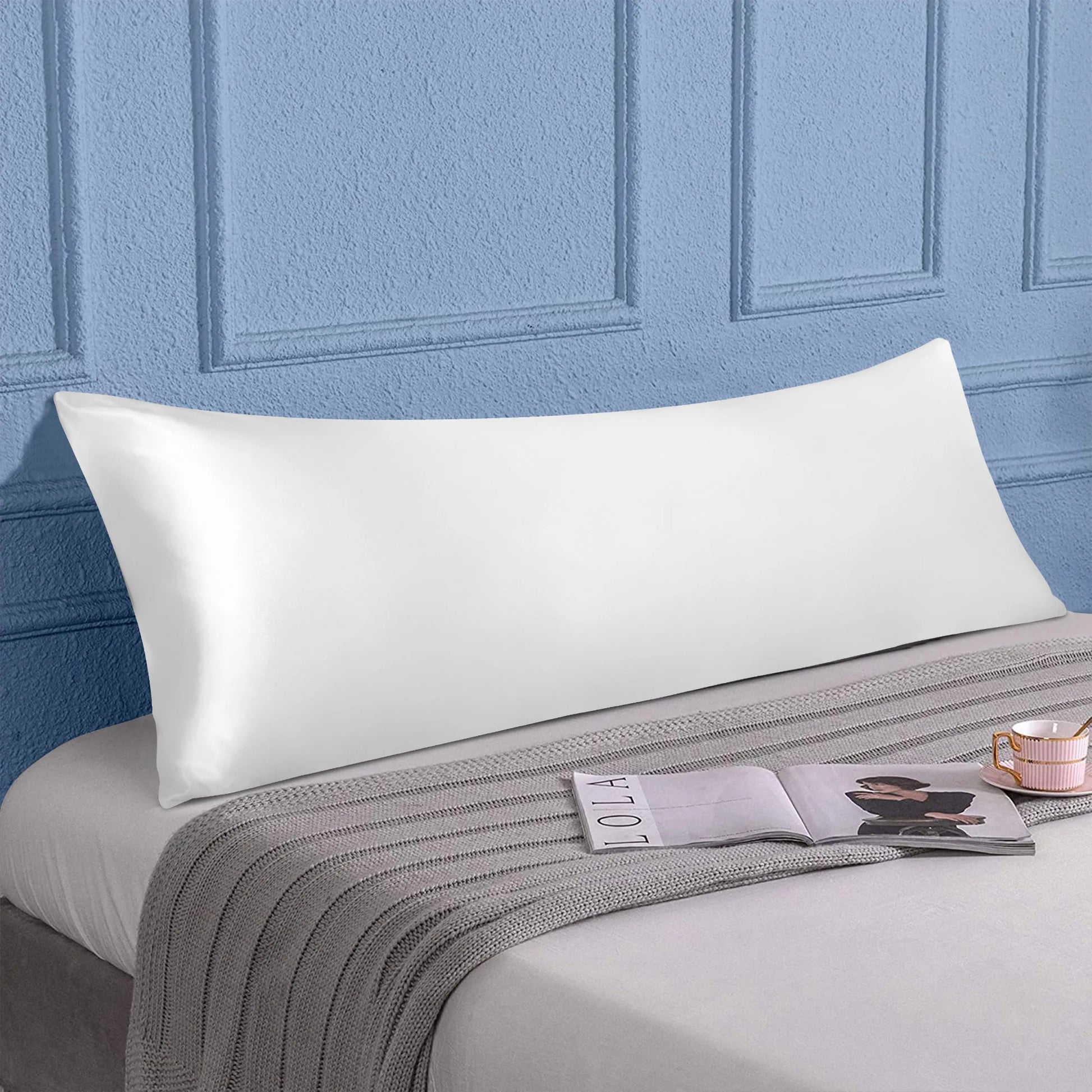 MOREN Satin Long Body Pillowcase with Envelope Closure White