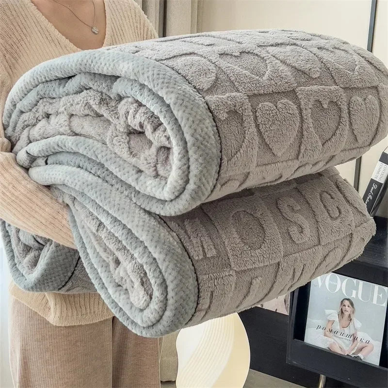 HARLOW Knitted Heart Pattern Warm Blanket Grey