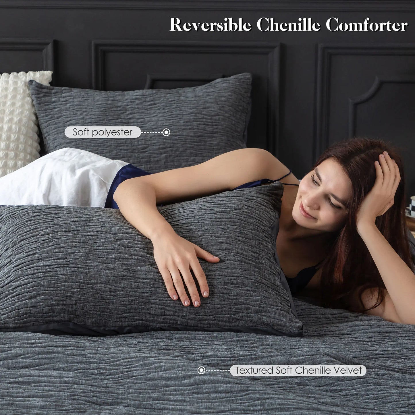 HANSEL Lightweight Reversible Chenille Luxury Comforter Set Grey