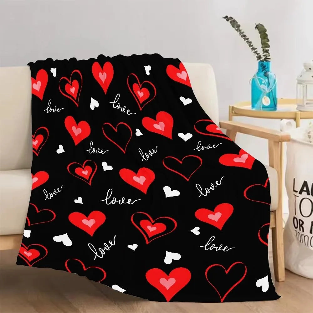 CAROL Valentines Day Flannel Blanket Black