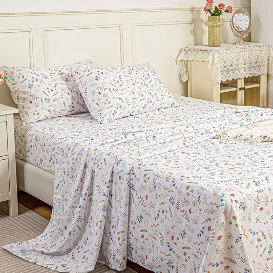 JORRA Microfiber Floral Bed Sheet (Set of 4) Shabby Leaf