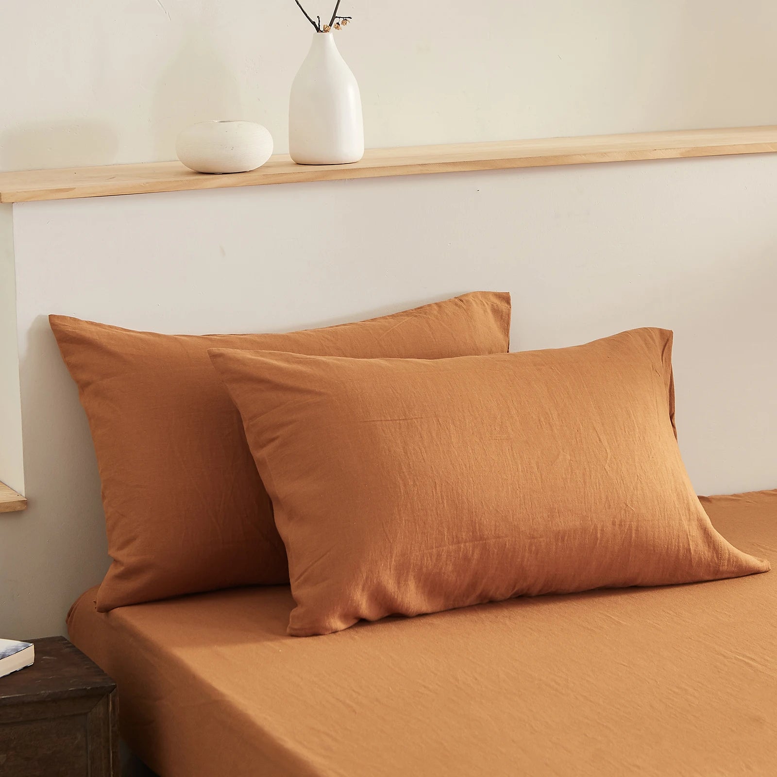 EVRON 2pcs Linen Pillow Cases Rust