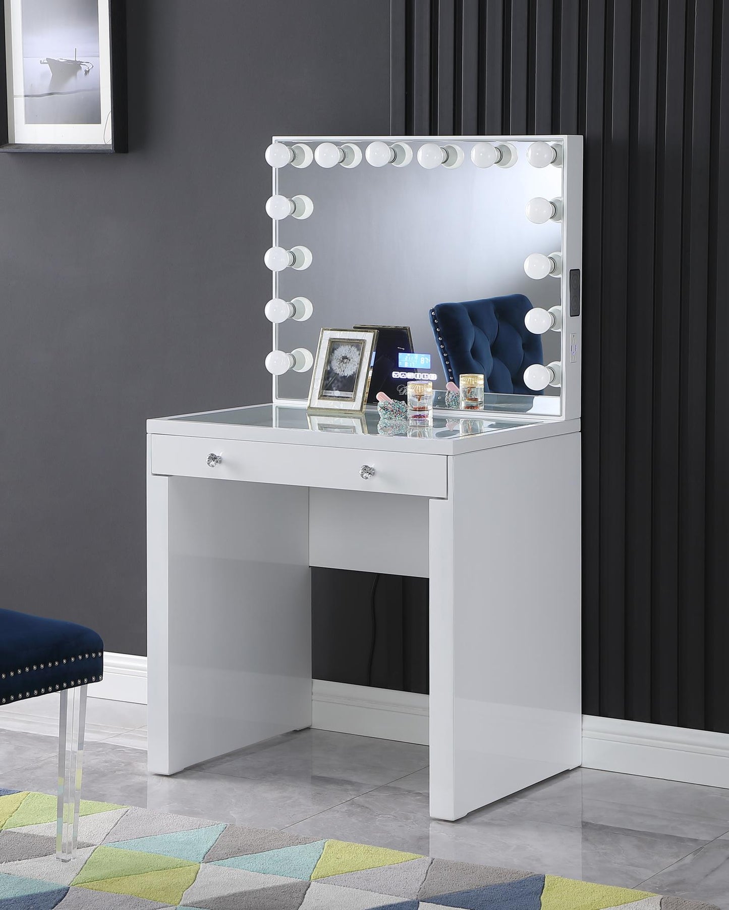 ANTON Vanity Desk with Bluetooth Hollywood Mirror White