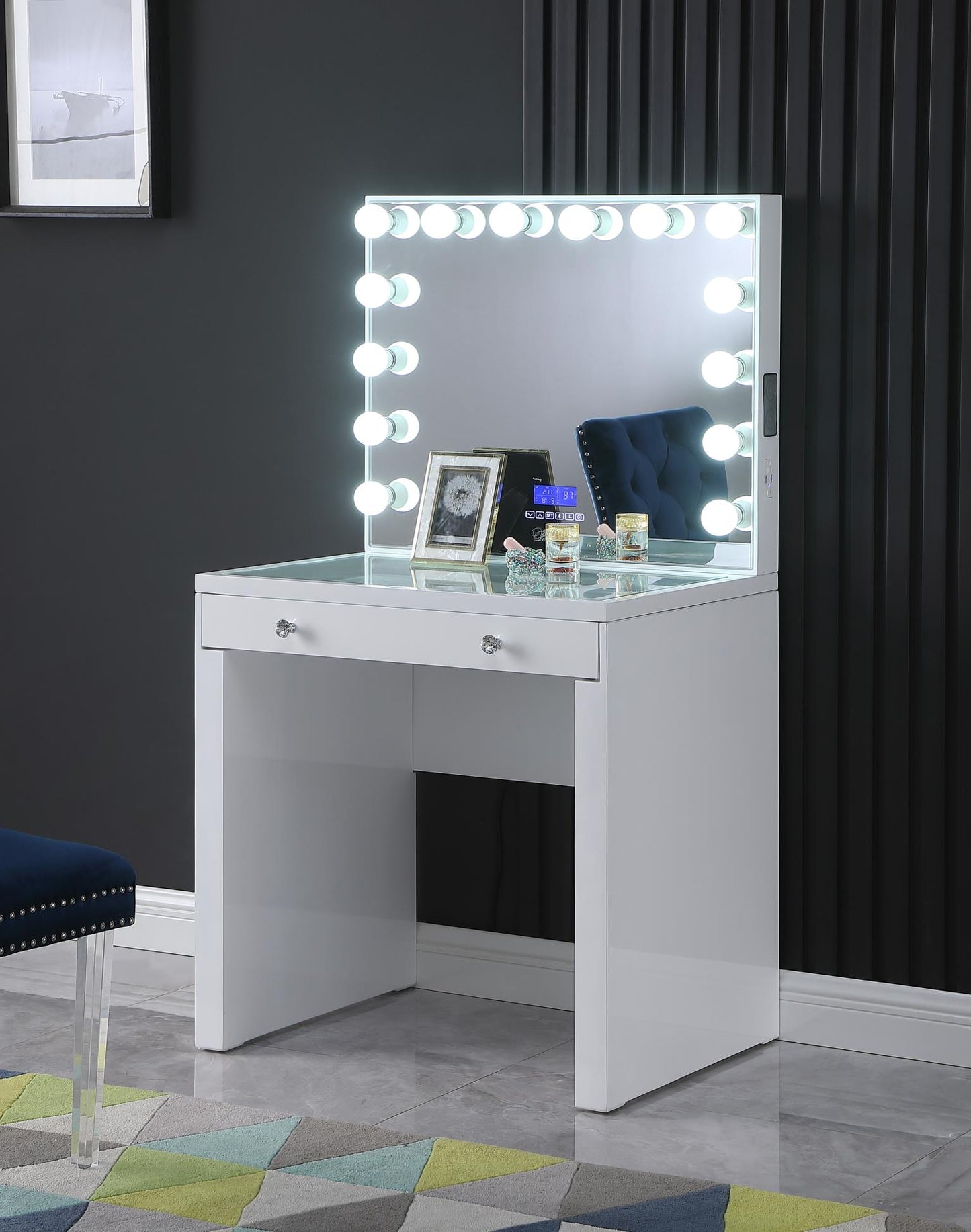 ANTON Vanity Desk with Bluetooth Hollywood Mirror White