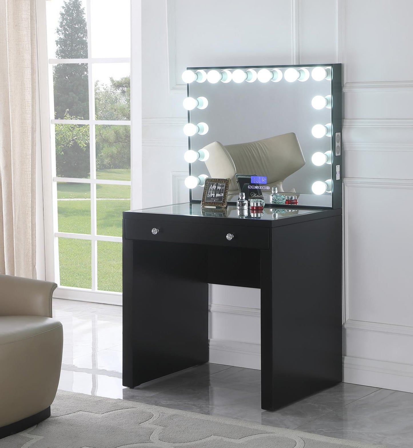 ANTON Vanity Desk with Bluetooth Hollywood Mirror Black