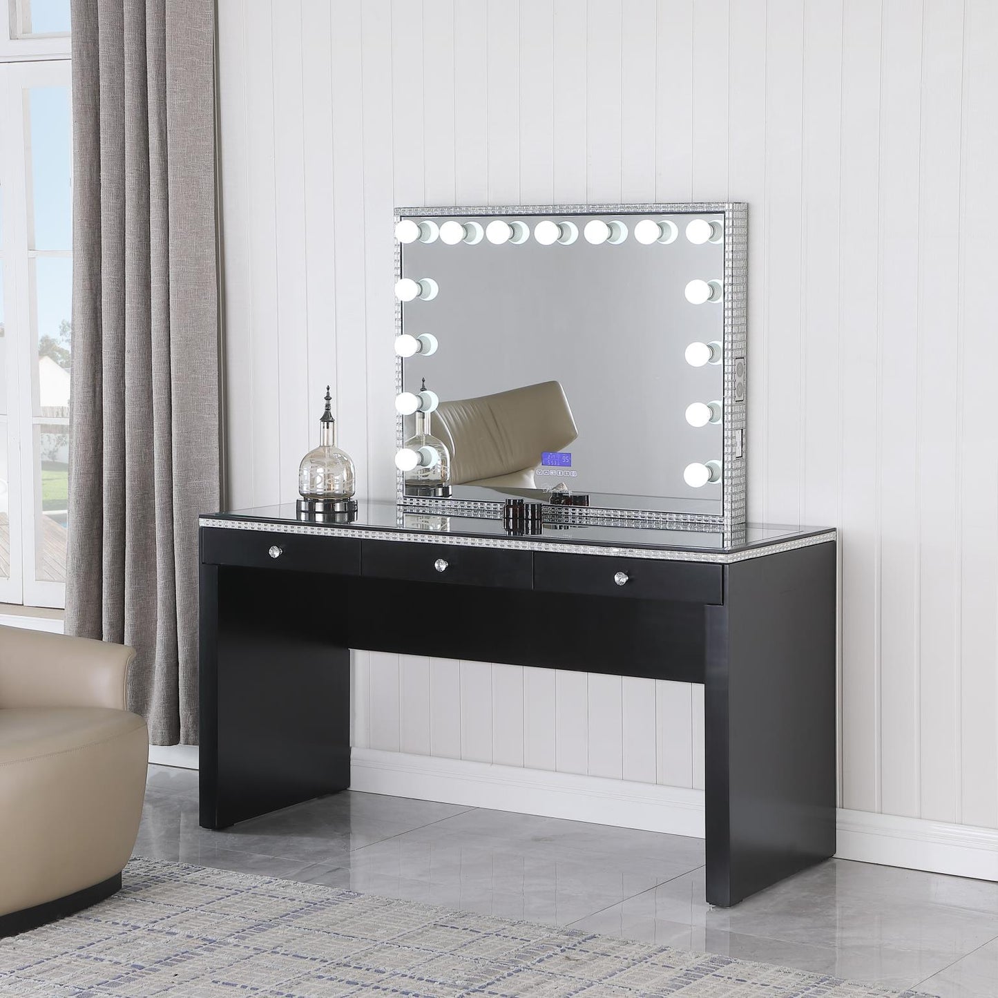 BRIELLE Vanity Desk with 3 Drawers Black