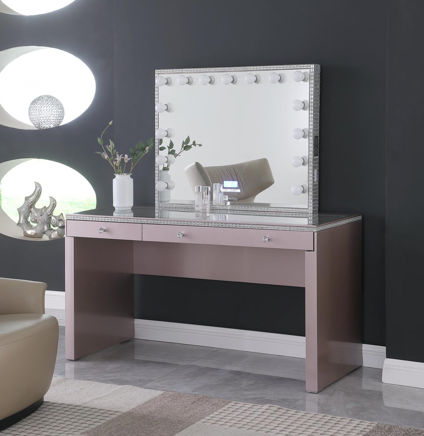 BRIELLE Vanity Desk with 3 Drawers Rose Gold