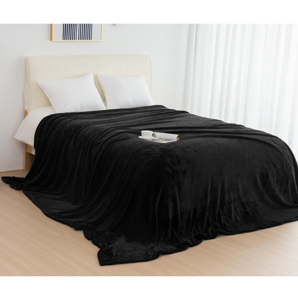 KIERAN Oversized Big Fleece Bed Blanket Black