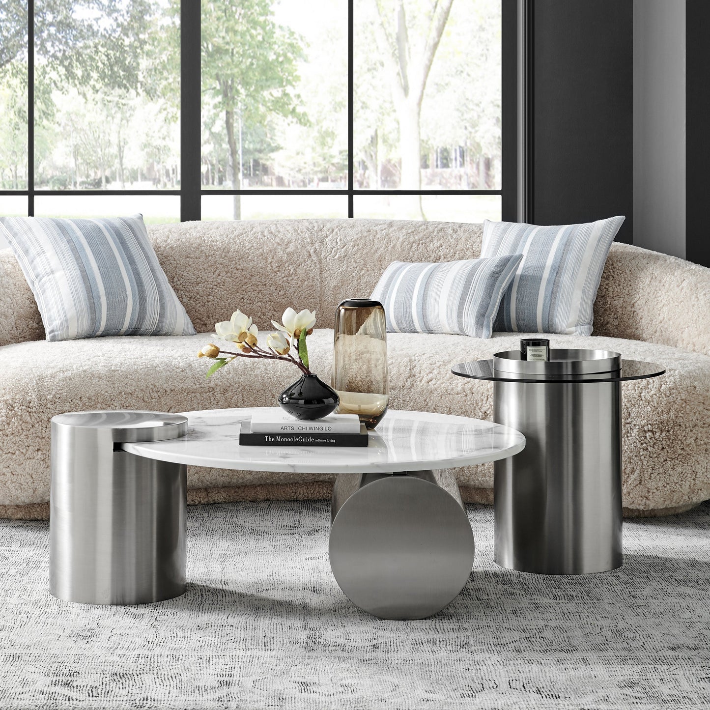 AXEL Twin Halo Marble Top Coffee Table Set
