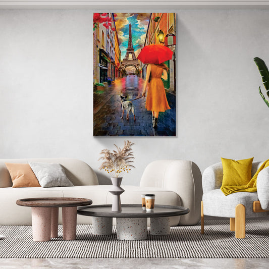 AUTUMN Parisian Lady with Umbrella Modern Wall Art